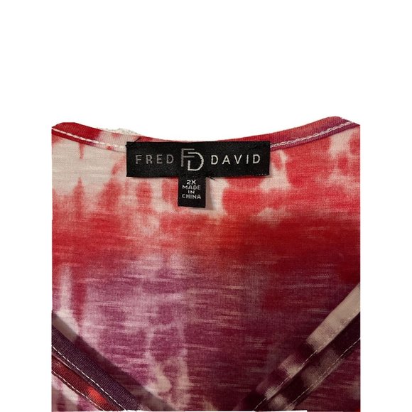 Fred David Hippie Blouse Plus Size 2X Orange Purple White Short Sleeve Tie Dye V - Picture 5 of 14